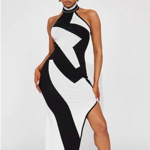 Abstract Halter Maxi Dress